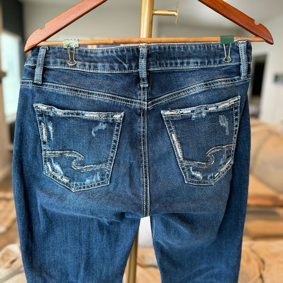 Silver Boyfriend Distressed Blue Denim - Waist 28 Length 29 - Picture 6 of 8